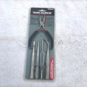 Needle Nose Pliers & Tweezers . 5 Pc Precision Tool Set . Task Force